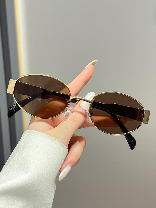 Unisex Simple Style Plain Color Oval Frame Sunglasses, Trendy Casual Sunglasses for Everyday Use, Fashion Accessories for Outdoor Activities