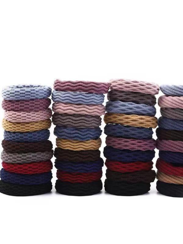 Random Color Simple Plain High Stretch Hair Tie, 60pcs Summer Casual Versatile Elastic Hair Accessories for Women & Girls, Minimalist Headwear Suitable for Thick Hair