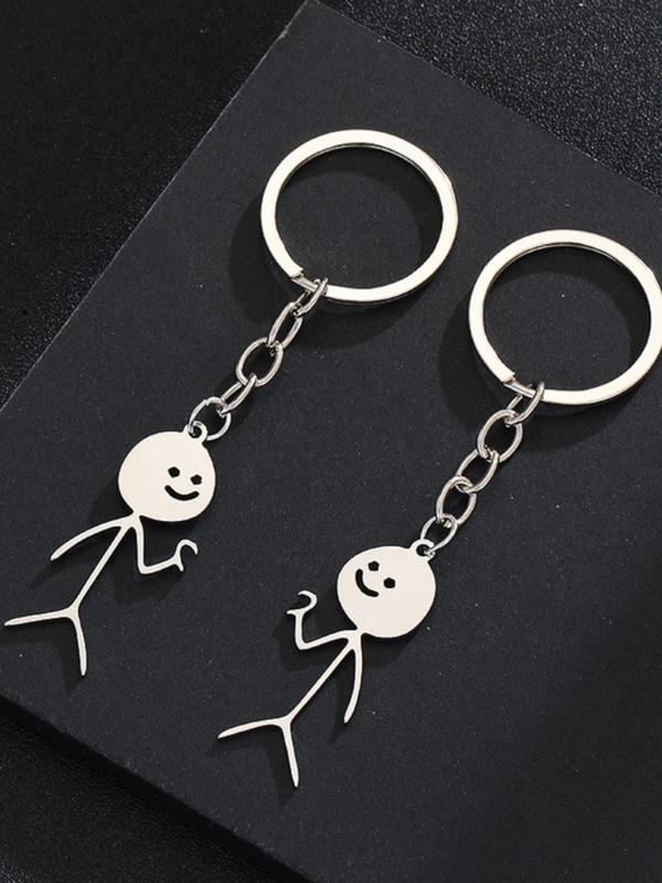 Cute Cartoon Stickman Design Heart Keychain, Fashionable Stainless Steel Keychain for Women & Men, Trendy All-match Keychain for Birthday Gift