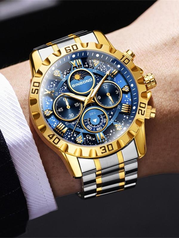 Men's Business Fashion Round Dial Analog-digital Quartz Watch, Fashion Watch for Party, Daily Clothing Decor, Trendy All-match & Exquisite Watch for Birthday Gift, with Box