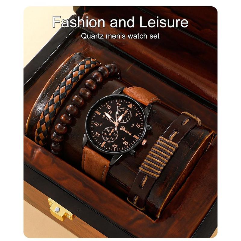 Christmas Gift New Men Watch Luxury Bracelet Set Fashion Business Brown Leather Quartz Wrist Watches for Men Gift Set Relogio Masculino