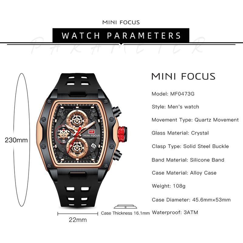 MF MINI FOCUS Quartz Business Watches Mens Fashion Big Dial Luminous Waterproof Sport  multifunction  men's watches Men's Sporty Digital Analog Watch