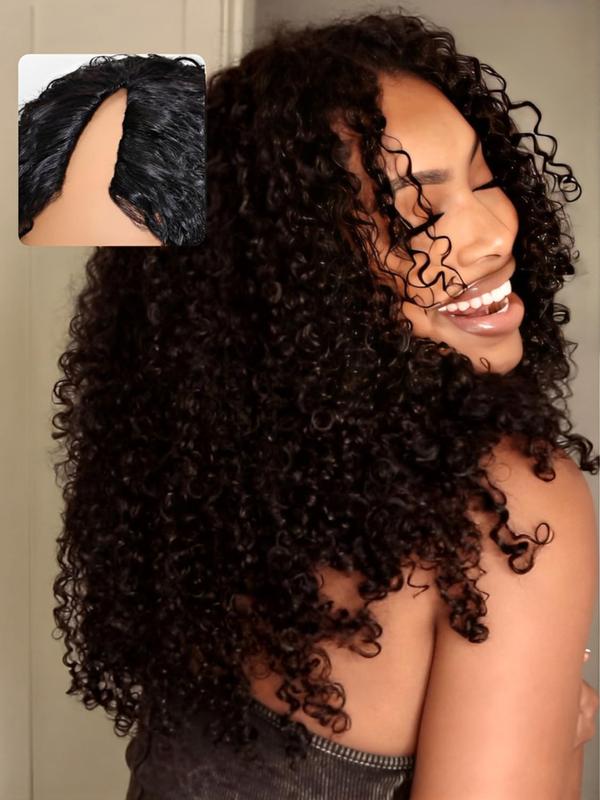 Mamushow V Part Wigs Human Hair No Leave Out Upgrade U Part Wig for Black Women Human Hair Kinky Curly Glueless Clip In Half Wig 180% Density