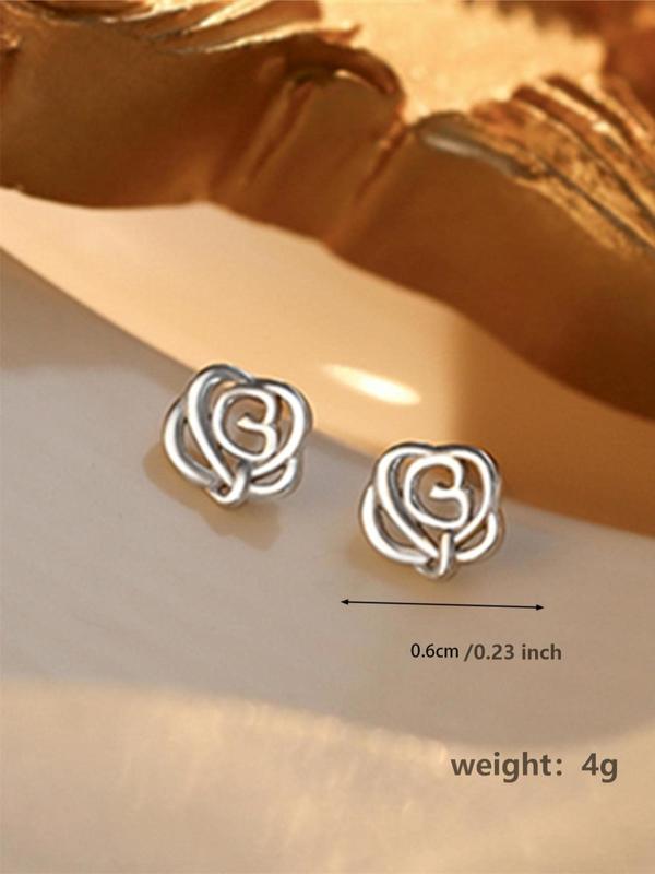 Women's Elegant Rose Stud Earrings As Gift for Girlfriend, Trendy Hollow out Stud Earrings, Fashionable Matching Jewelry for Women for Daily Decoration