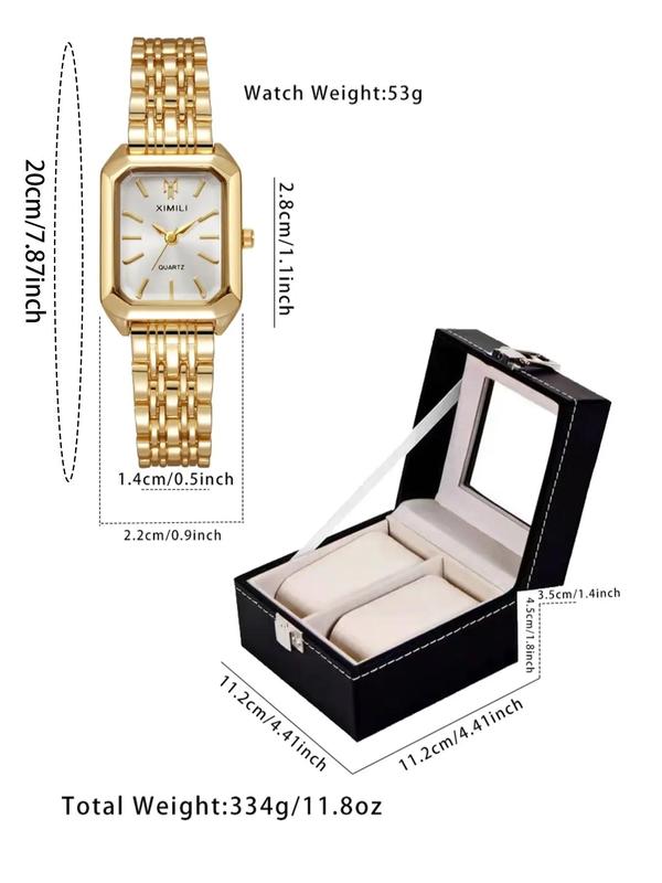 Women's Elegant Rectangle Dial Quartz Watch Set, 2024 New Style Fashion Watch Set for Party, Daily Decor, Trendy All-match & Exquisite Watch Set for Gift with Box