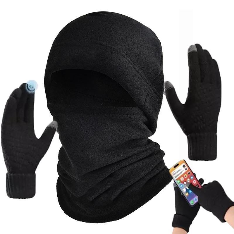 Winter Warm Knit Hat & Touch Screen Gloves Set, 4 Counts set Windproof Ski Face Mask & Gloves, Outdoor Sports Equipment for Fall & Winter