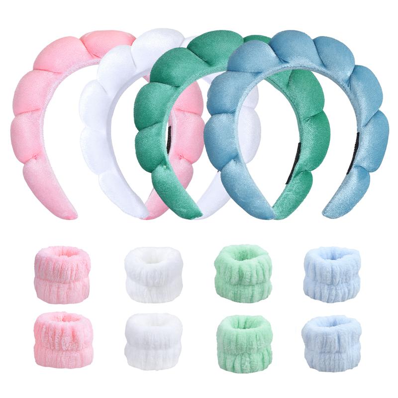 GOOGOO Bubble Skincare Headbands with Face Wash Wristbands for Women and Teen Girl, Spa Headband and Wristband Set,for Makeup and Skin Care