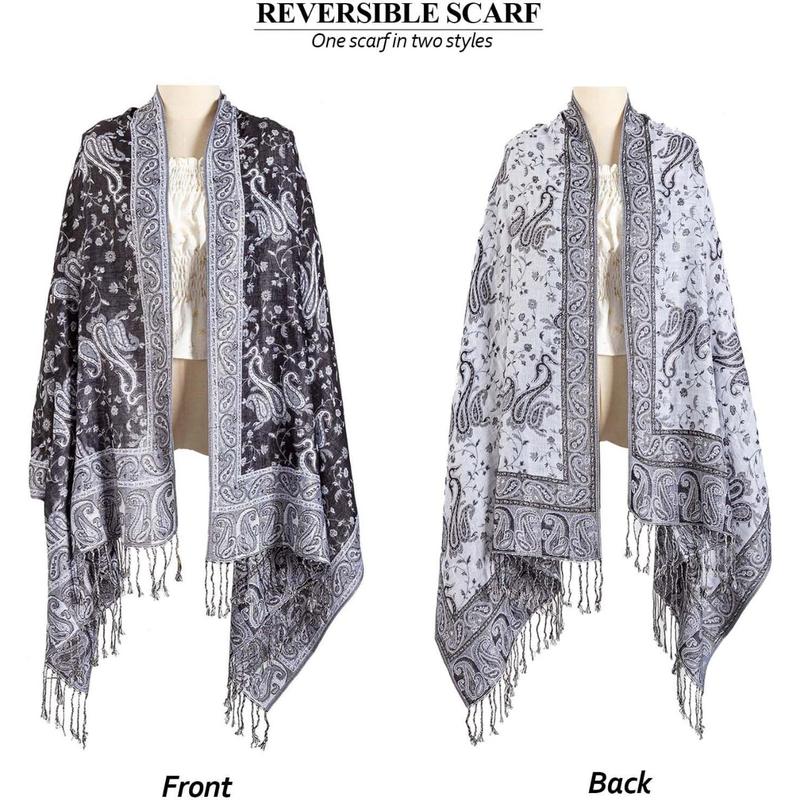 Pashmina Feel Shawls Wraps for Women Rave Soft Silky Scarf Reversible Men Scarf