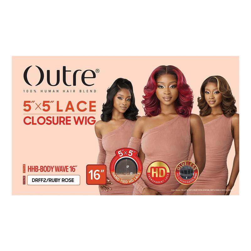 Outre Human Hair Blend Glueless HD 5X5 Lace Closure Wig HHB-Body Wave 16