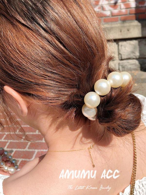 Elegant Faux Pearl Decorated Hair Tie, Seamless High Stretch Hair Tie for Women & Girls, Fashion Hair Accessories for Party, Daily Decor