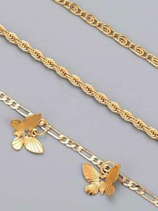 Summer 2024 Elegant Style Mini Butterfly & Chain Decor Anklet, 3 Counts Butterfly Charm Anklet Chain, Fashion Body Accessories for Women