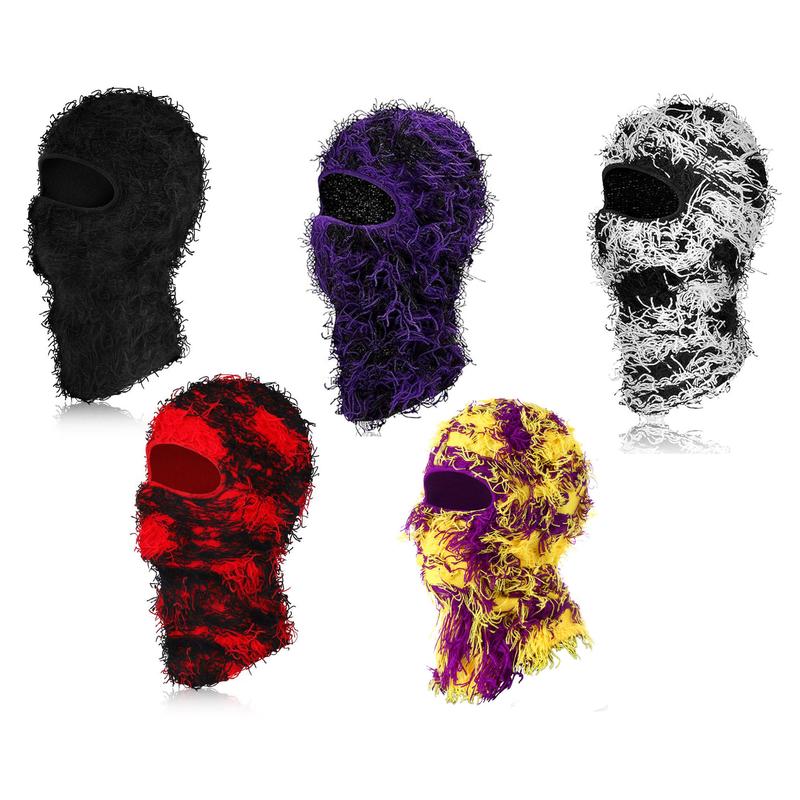 Balaclava Distressed Knitted Full Face Ski Mask Winter Windproof Warmer Men Women One Size Fits All Fuzzy Cozy Camo Cap Yeat Style Beard Funny Outdoor