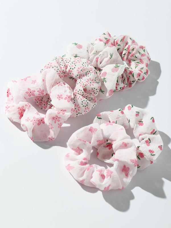 6pcs Ditsy Floral Pattern Polyester Hair Tie, Frill Design High Stretch Scrunchie, Ponytail Holder, Daily Casual Versatile Hair Accessories for Women