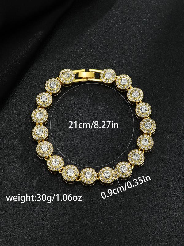 Rhinestone Decor Glittering Necklace Bracelet, Fashion Jewelry for Party, Daily Decor, Trendy All-match & Exquisite Hip Hop Jewelry for Birthday Gift