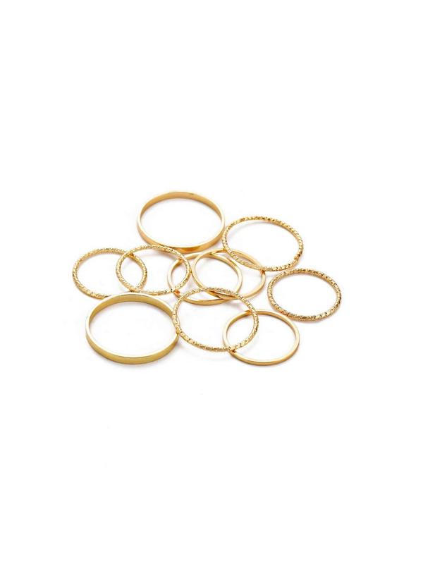 10pcs set Simple Plain Color Alloy Ring, Creative Minimalist Retro Joint Rings, Fashion Accessories For Women & Girls