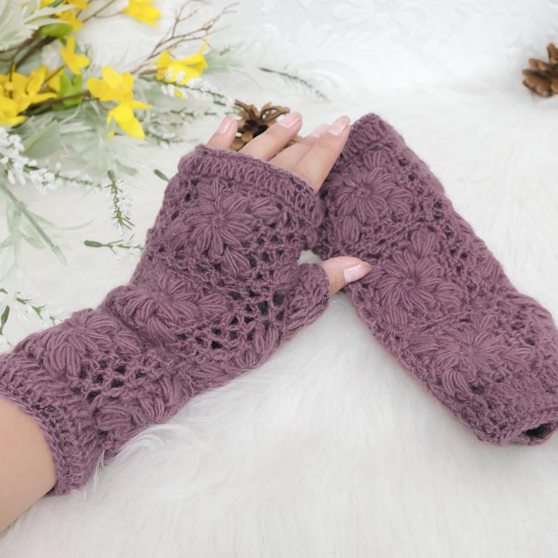 Hand Knit Winter Handwarmer, Fleece Lined  Finger Less Gloves, Crochet Solid Color Gloves, Men Women Warm Mitten, Gift For Her, Wrist Warmer