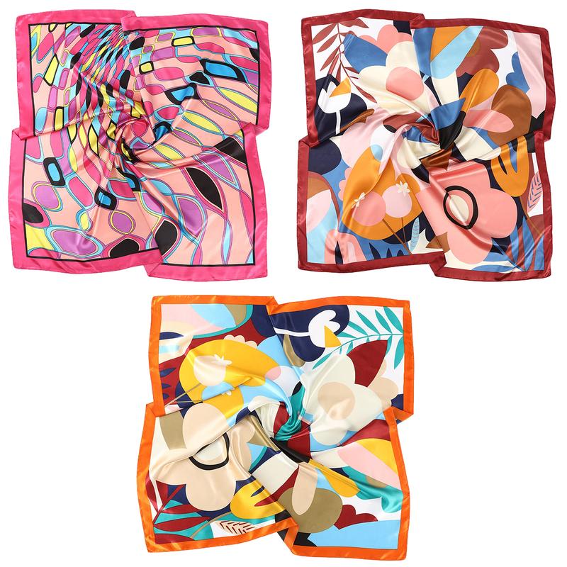 AWAYTR 3Pcs Set 35” Large Square Head Scarf Summer Dating Travel Commuting Silk Feeling Bandana Scarf for Women Fashion Multifunction Hair Kerchief