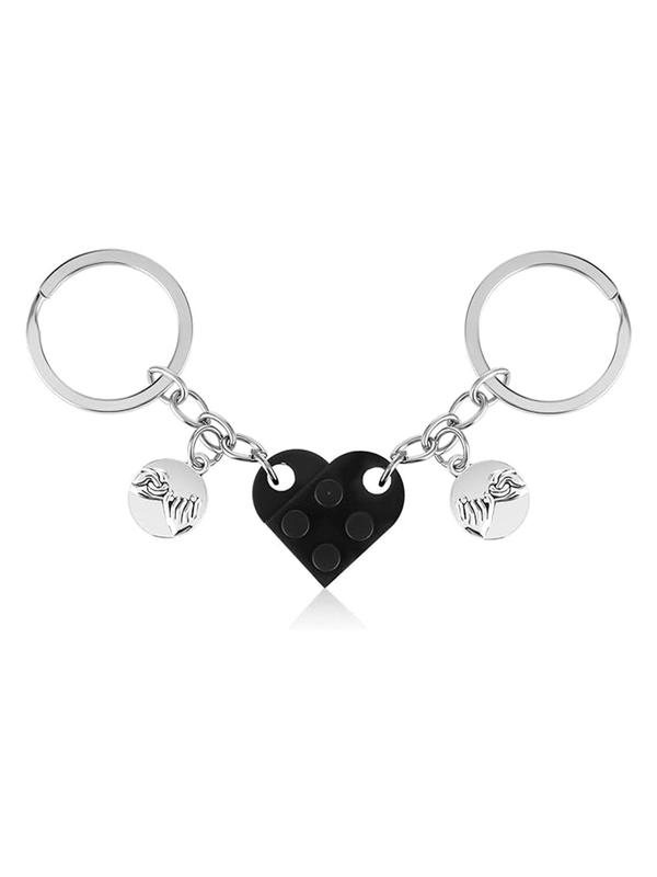 Unisex Cute Heart Shaped Keychain, 2pcs set Building Block Design Keychain for Couples & Friendship, Fashion Kawaii Accessories for Car Keys & Bag Charm