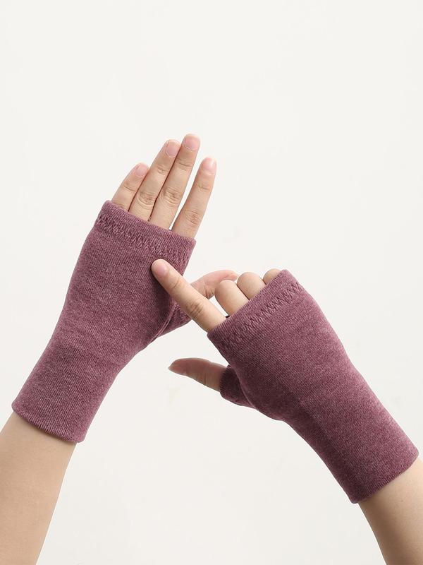 Solid Color Half Finger Gloves, Casual Trendy Warm Gloves for Fall & Winter, Fashion Accessories for Women & Men