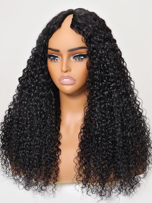 Mamushow V Part Wigs Human Hair No Leave Out Upgrade U Part Wig for Black Women Human Hair Kinky Curly Glueless Clip In Half Wig 180% Density