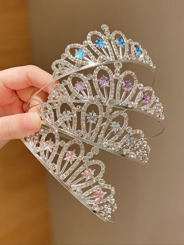 Rhinestone Decorated Crown Tiara, 1 Count 2 4 Counts 2024 New Style Crown Tiara for Girls, Fashion Hair Accessories for Party, Daily Clothing Decor, for Birthday Gift