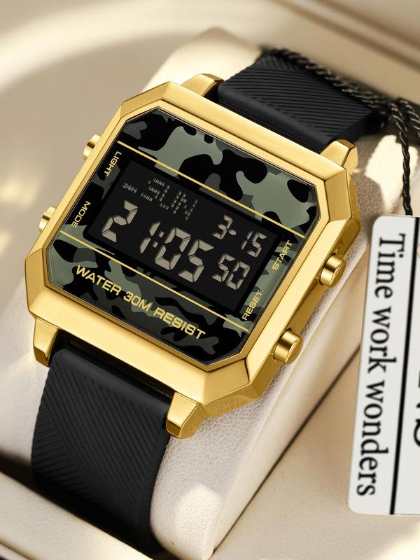 Men's Sportive Square Digital Watch, Fashionable Digital Watch with Luminous Dial & Waterproof Feature, Trendy Watch for Daily Use As Gift with Box