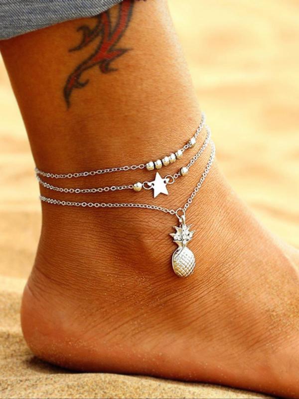 Pineapple Decor Layered Anklet,  Creative Foot Jewelry for Women & Girls for Party, Daily Clothing Decor, Trendy All-match & Exquisite Jewelry for Birthday Gift