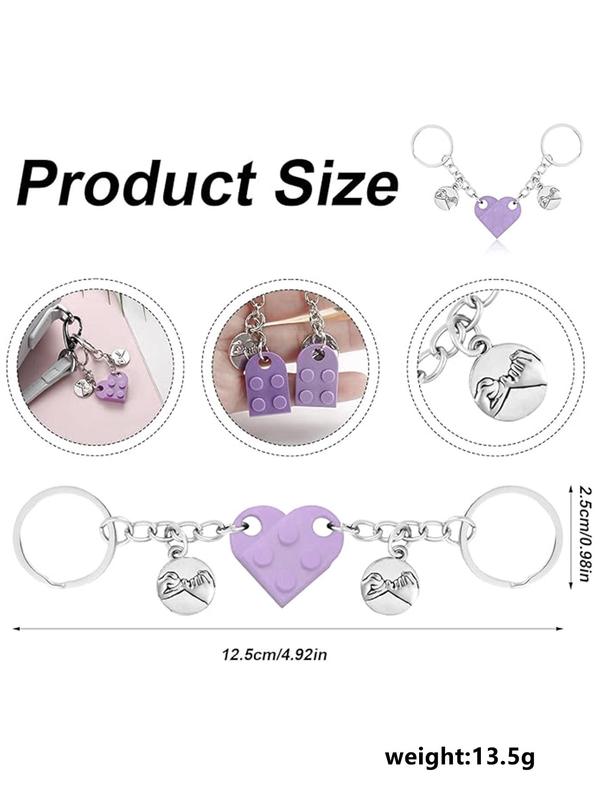 Unisex Cute Heart Shaped Keychain, 2pcs set Building Block Design Keychain for Couples & Friendship, Fashion Kawaii Accessories for Car Keys & Bag Charm