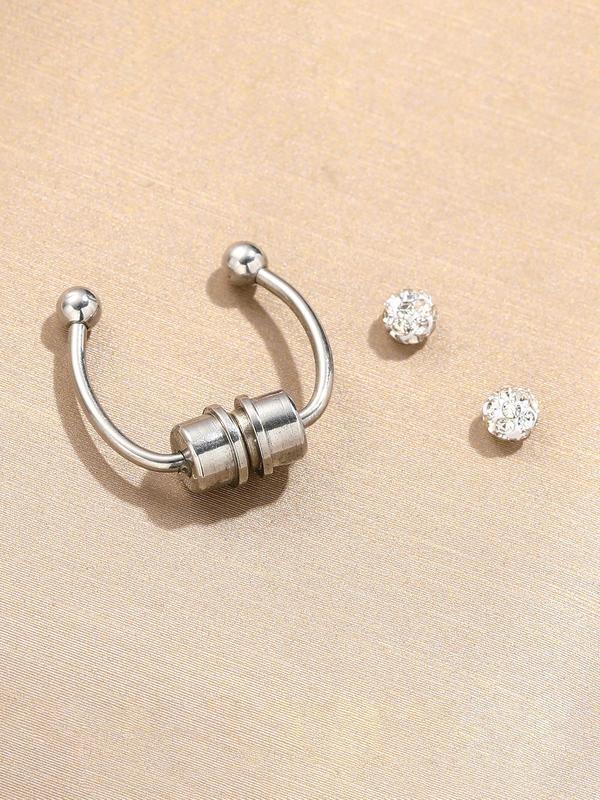 Magnetic Nose Ring, Rhinestone Decor Fake Nose Ring for Women & Men, Non-piercing Body Jewelry for Party, Daily Clothing Decor, Trendy All-match & Exquisite Jewelry for Birthday Gift