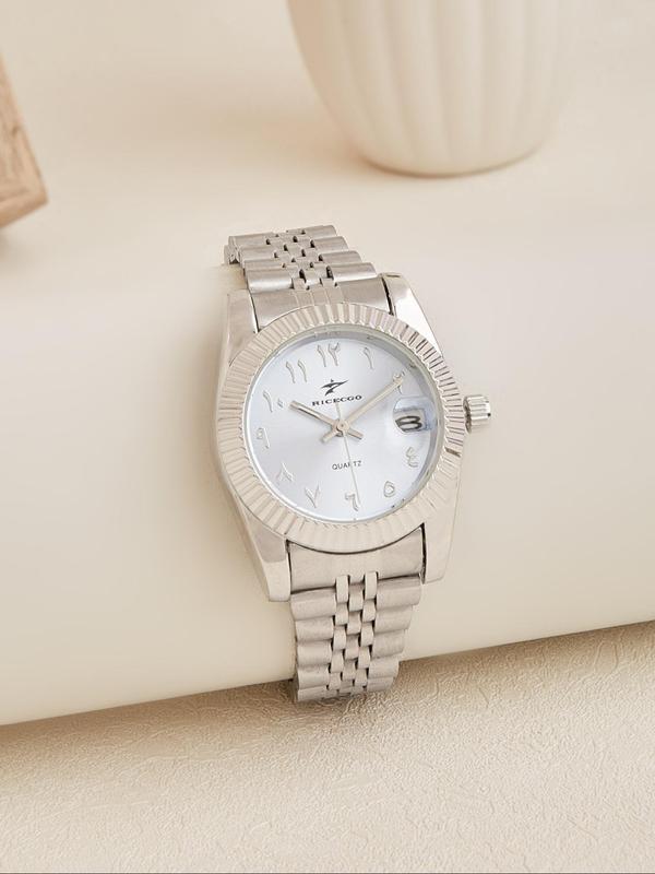 Women's Elegant Oval Dial Quartz Watch, Calendrier Stainless Steel Strap Wristwatch, Trendy Watch for Women As Gift with Box