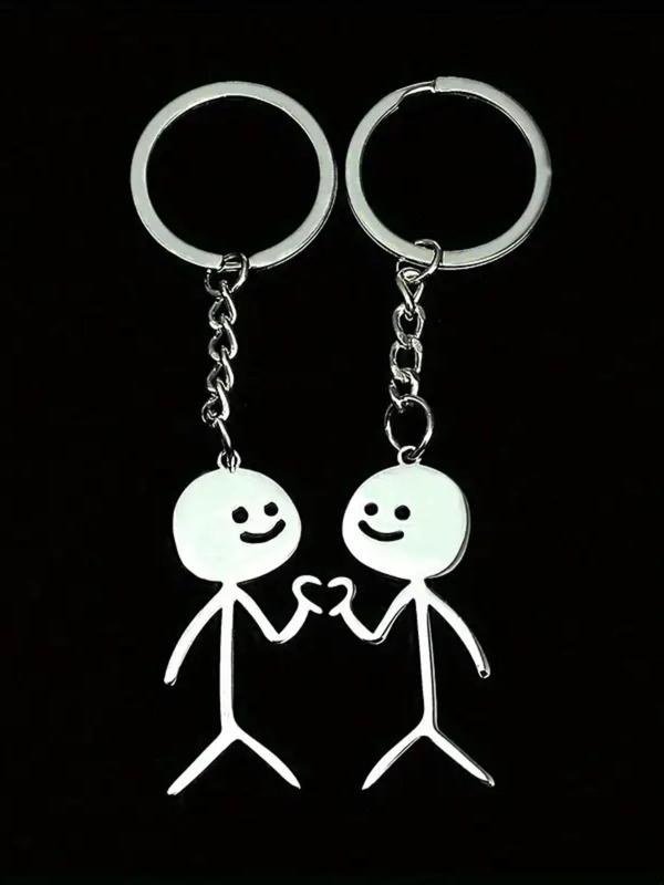 Cute Cartoon Stickman Design Heart Keychain, Fashionable Stainless Steel Keychain for Women & Men, Trendy All-match Keychain for Birthday Gift