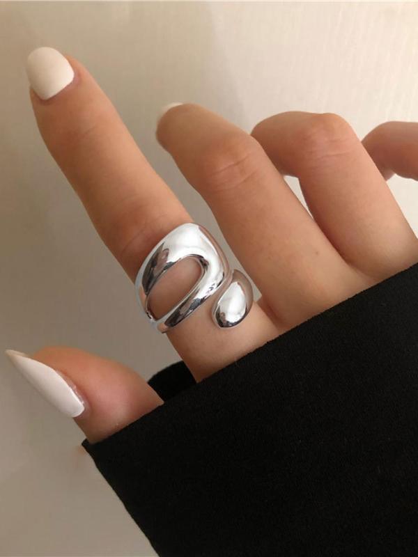 Vintage Geometric Design Cuff Ring, Casual Trendy Ring Stack, Rings Jewelry for Girls Gift, Female Classic Fashion Cute Accessories for Daily Wear