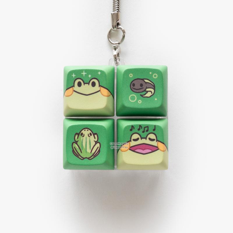 Frog Multi-Key Clicky Keychain Fidget with Blue Gateron Switch and Bonus Tail Charm