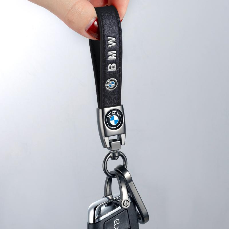 Genuine Leather Car Keychain Keyring Accessories Compatible with Mercedes Benz BMW Adui Series Car Keychains Family Present for Man and Woman Black