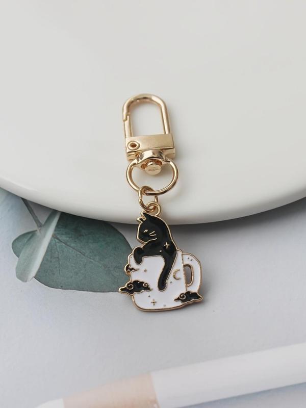 Cute Cat Design Keychain Set, Coffee Cup Cat Keychain, Alloy Pendant Bag Accessory Pendant, Creative Keychain, Backpack Pendant, Bag Charms