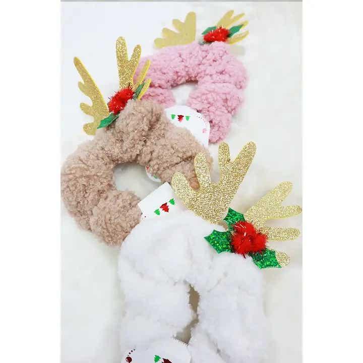 Glitter Antlers Fluffy Scrunchie Hair Tie