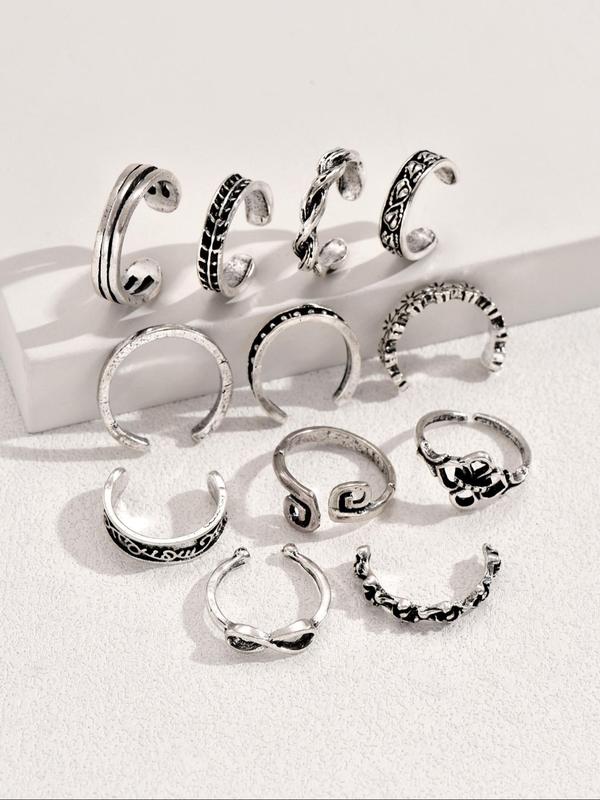 Boho Style Hollow Out & Flowers & Braid & Geometric Design Toe Rings, Summer Trendy All-match & Exquisite Jewelry for Party, Daily Clothing Decor