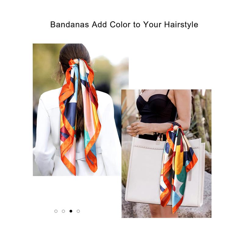 AWAYTR 3Pcs Set 35” Large Square Head Scarf Summer Dating Travel Commuting Silk Feeling Bandana Scarf for Women Fashion Multifunction Hair Kerchief