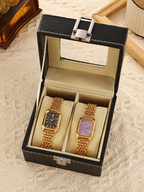 Women's Elegant Rectangle Dial Quartz Watch Set, 2024 New Style Fashion Watch Set for Party, Daily Decor, Trendy All-match & Exquisite Watch Set for Gift with Box