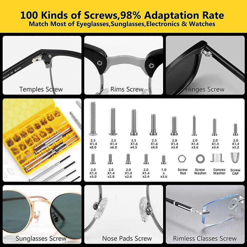 Magnetic Eyeglass Repair Kit, Glasses Repair Kit with Eyeglass Screws Include Nose Pads, Precision Screwdriver Tool Set and Tweezers for Eyeglasses, Sunglasses, Watch Clock Spectacle Repair