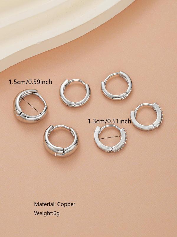 Women's Elegant Rhinestone Decorated Hoop Earrings, 3 Pairs Exquisite Trendy Geometric Design Hoop Earrings, Chic Gorgeous Jewelry As Gift for Girlfriend for Back To School Fall