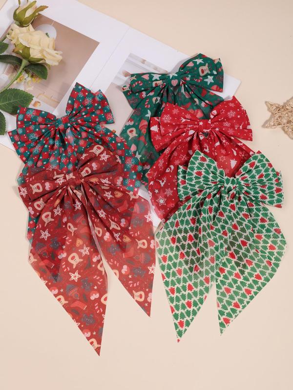 Cute Christmas Themed Bow Decor Hair Clip, 1 Count 5 Counts Cute Hair Accessories for Women & Girls, Minimalist Headwear Suitable for Thick Hair Hairstyles Ideas