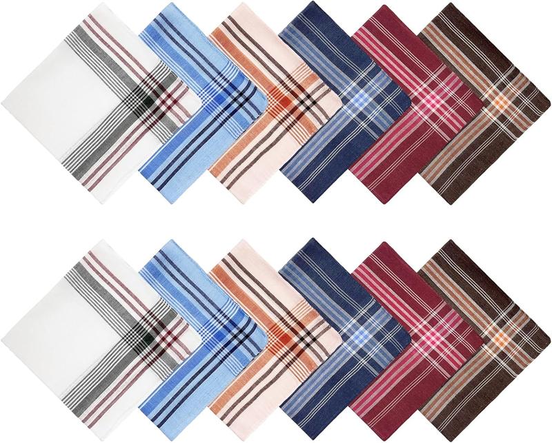 12 Pack Men's Handkerchiefs Classic Handkerchiefs for Men Pocket Square Assorted Mens Hankies Gents Hankerchieves, 6 Colors, 14.17*14.17 inch