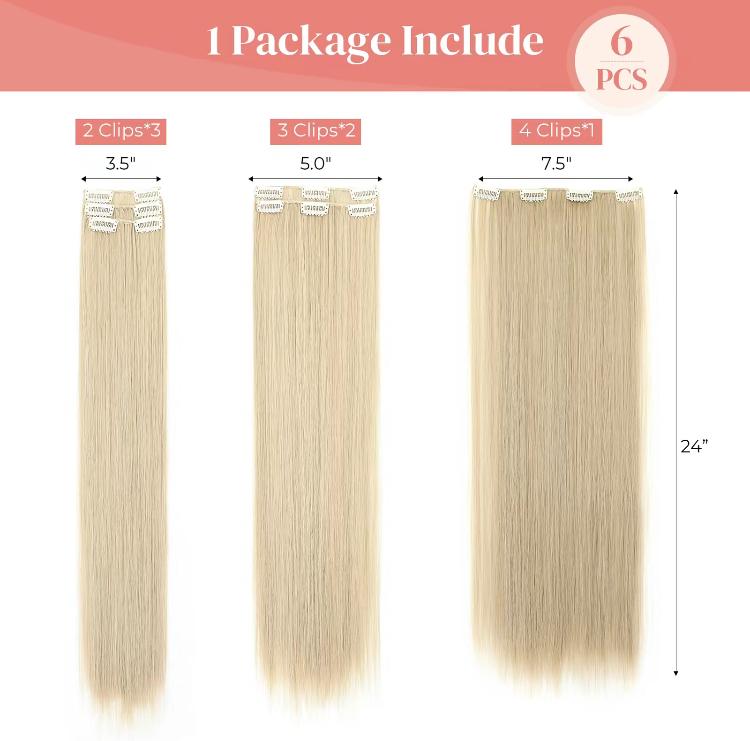 6 Pcs Clip-in Hair Extensions for Instant Hair Transformation