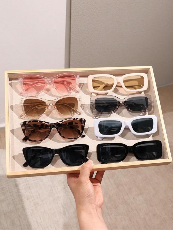 Unisex Simple Style Plain Color Sunglasses (8 Pairs), Trendy Casual Square Frame Sunglasses for Everyday Use, Fashion Accessories for Outdoor Activities