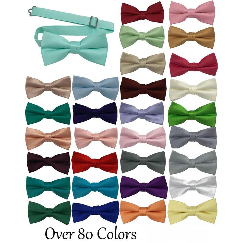 Men's Bow Tie Quality clip on adjustable neck band Satin Solid Pattern Colors