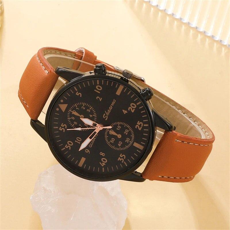 Christmas Gift New Men Watch Luxury Bracelet Set Fashion Business Brown Leather Quartz Wrist Watches for Men Gift Set Relogio Masculino