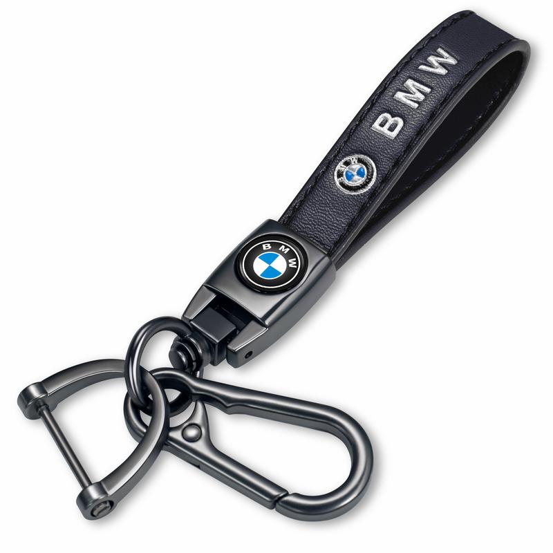 Genuine Leather Car Keychain Keyring Accessories Compatible with Mercedes Benz BMW Adui Series Car Keychains Family Present for Man and Woman Black