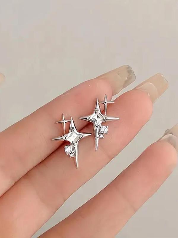 1 Pair Star Design Rhinestone Stud Earrings, Elegant Women's Daily Wear for Dating for Women & Girls, Minimalist Aesthetic Jewelry Gift for New Year