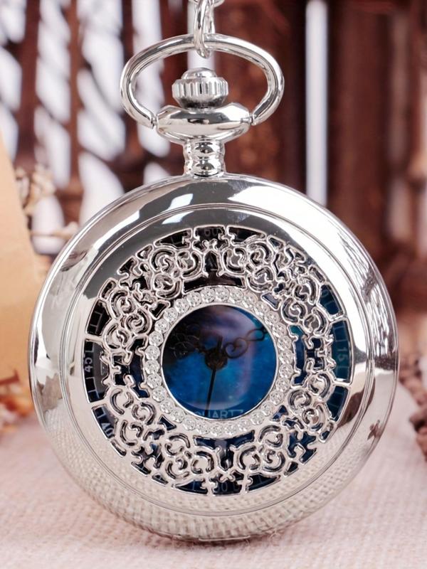 Men's Vintage Flower Carving Design Round Dial Quartz Pocket Watch, Fashion Watch for Party, Daily Clothing Decor, Trendy All-match & Exquisite Watch for Birthday Gift